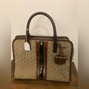 TORY BURCH GEMINI BROWN LINK JACQUARD HANDBAG